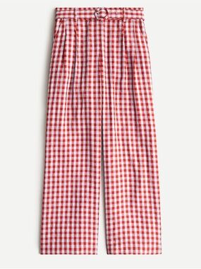 J. Crew Gingham Belted Wide-Leg Pants - 12 Tall